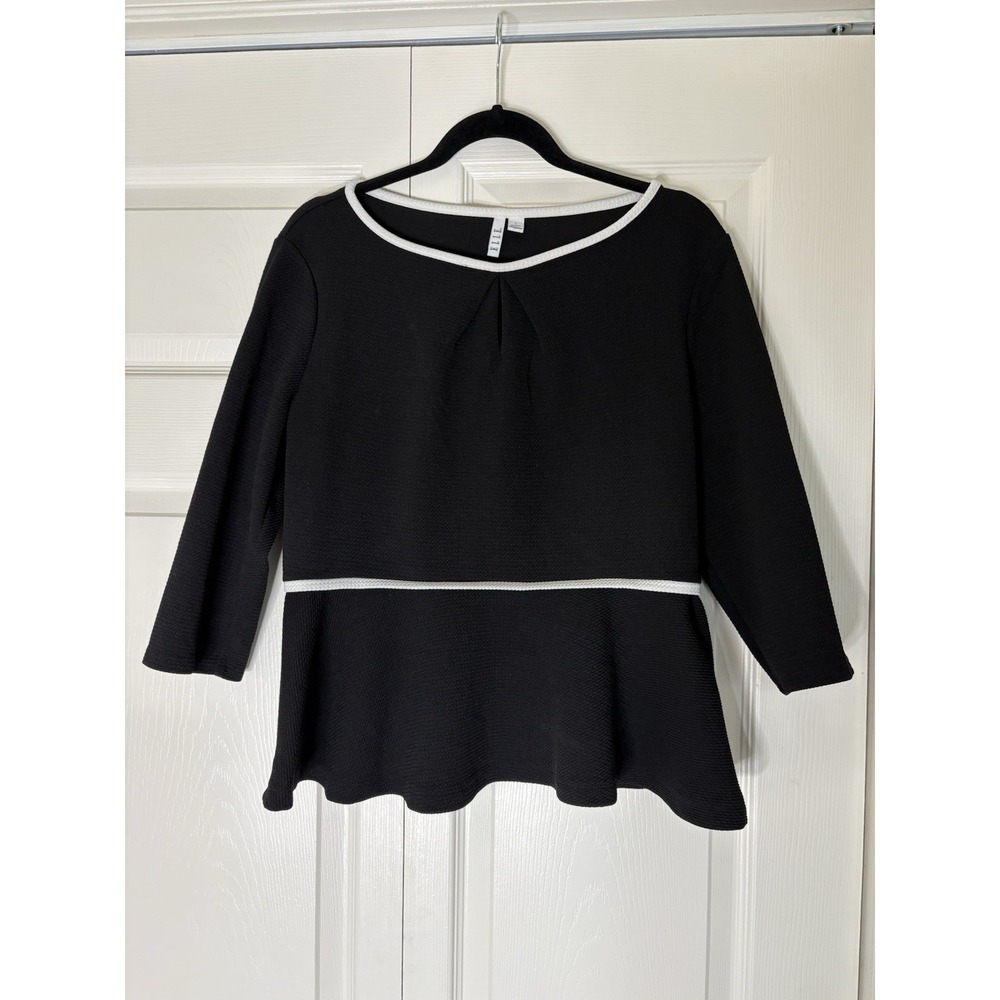 Elle Women's Ruffled Keyhole Neckline Peplum Top Black Size L